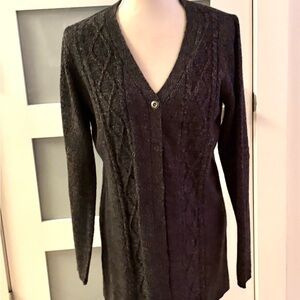 Karen Scott Black Cable-Knit V-Neck Cardigan